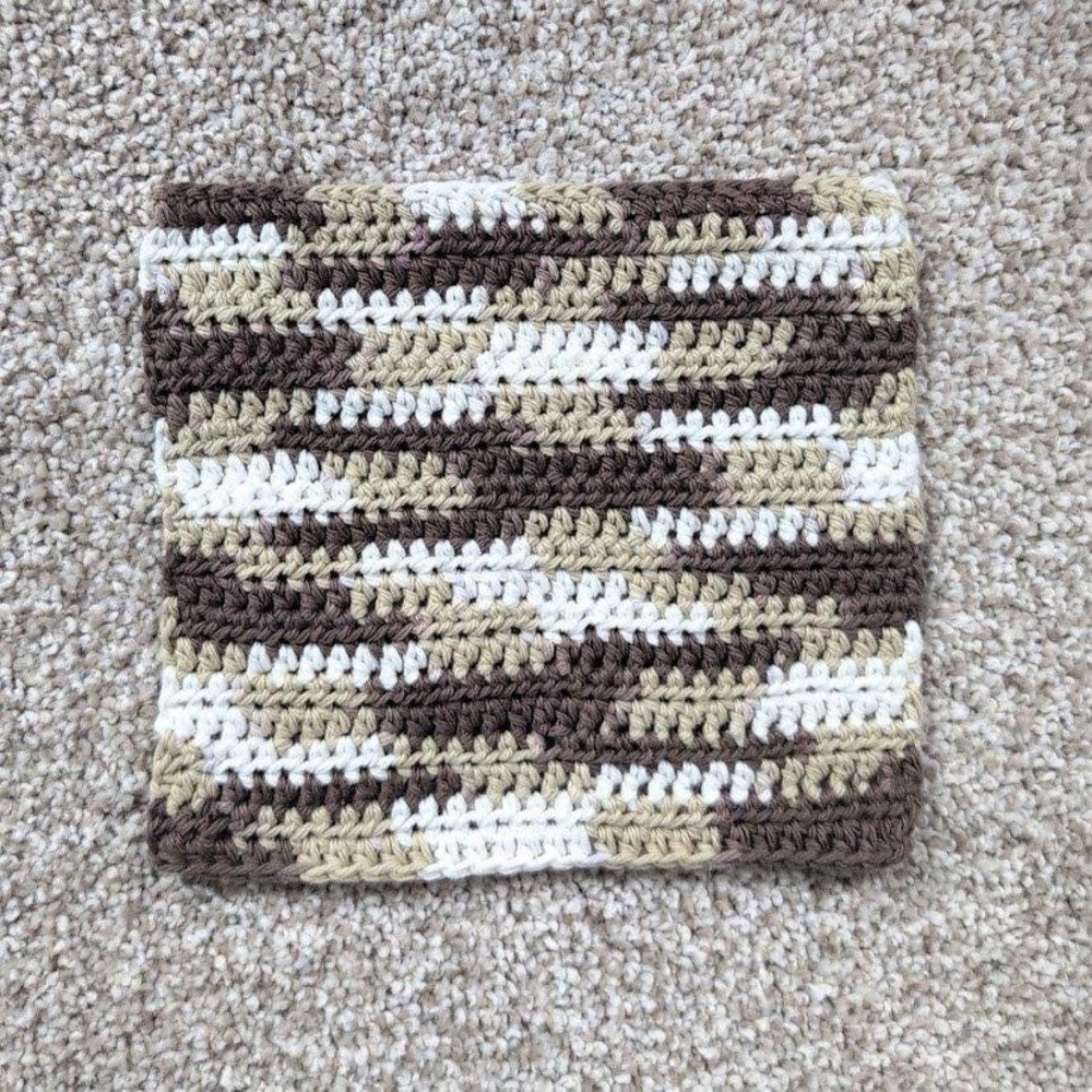 Handmade Crochet Washcloth Dishcloth‎ Cotton Chocolate Milk Stripes Brown White